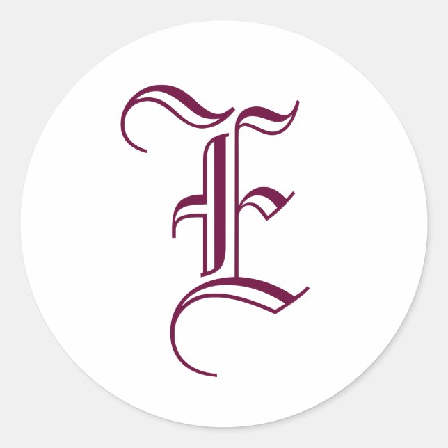 Monogram "E" Sticker Old English Style_Wine text (Front)