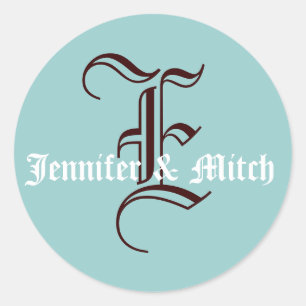 Monogram E Wedding Aqua & Espresso Favor Seal