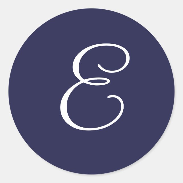 Monogram E, White on Navy Blue, Classic Round Sticker (Front)