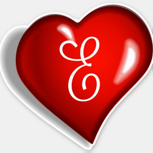 Monogram E white script on ruby red heart Sticker