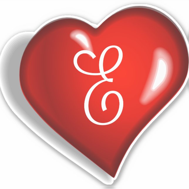 Monogram E white script on ruby red heart Sticker (Front)