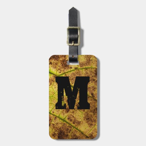 Monogram Earthy Yellow and Brown Leaf Macro Image Luggage Tag