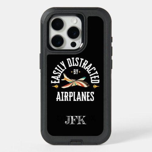 Monogram Easily Distracted By Airplanes Retro iPhone 15 Pro Case