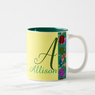 Monogram Easter Bunny & Eggs Rose Patterned  Two-Tone Coffee Mug