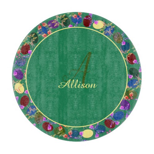 Monogram Easter Eggs Rose Patterned  Cutting Board