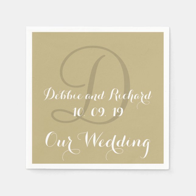 Monogram Ecru Bold Colored Wedding Paper Napkins (Front)
