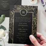 Monogram Editable Black Tuxedo Gold Wreath Wedding Foil Invitation<br><div class="desc">This is part of a collection - if need help or more if please contact me</div>