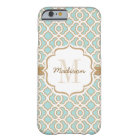 Monogram Eggshell Blue and Gold Quatrefoil