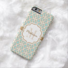 Monogram Eggshell Blue and Gold Quatrefoil
