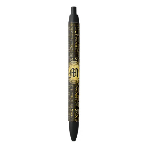 Monogram Egyptian Ancient Gold hieroglyphs Black Ink Pen