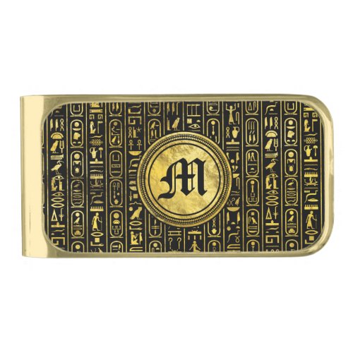 Monogram Egyptian Ancient Gold hieroglyphs Gold Finish Money Clip