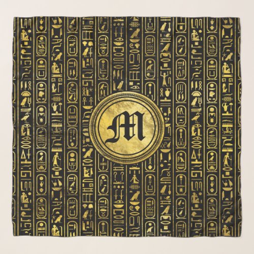 Monogram Egyptian Ancient Gold hieroglyphs Scarf