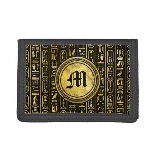 Monogram Egyptian Ancient Gold hieroglyphs Tri_fold Wallet