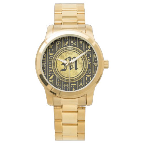 Monogram Egyptian Ancient Gold hieroglyphs Watch