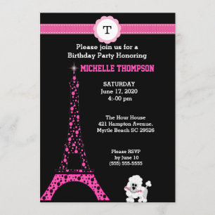 Monogram Eiffel Tower Birthday Invitation