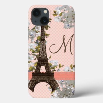 Monogram Eiffel Tower Parisian Iphone 13 Case by cutecases at Zazzle