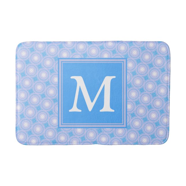 Monogram Electric blue circles pattern Bathroom Mat (Front)