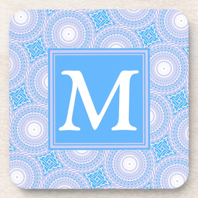 Monogram Electric blue circles pattern Beverage Coaster (Front)