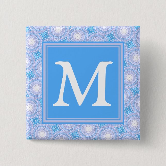 Monogram Electric blue circles pattern Button (Front)