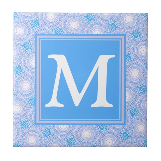 Monogram Electric blue circles pattern Ceramic Tile (Front)
