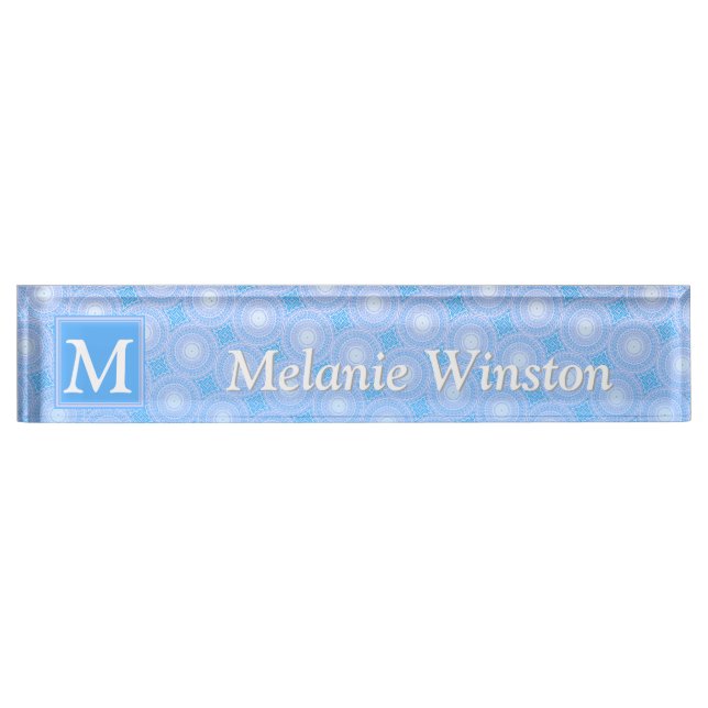 Monogram Electric blue circles pattern Desk Name Plate (Front)