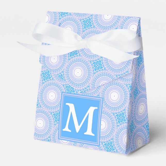 Monogram Electric blue circles pattern Favor Boxes (Front Side)