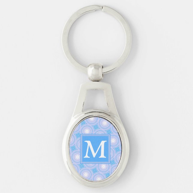Monogram Electric blue circles pattern Keychain (Front)