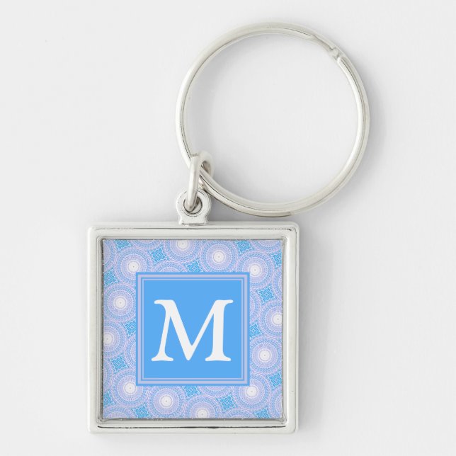 Monogram Electric blue circles pattern Keychain (Front)
