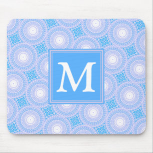 monogram Electric blue circles pattern Mouse Pad