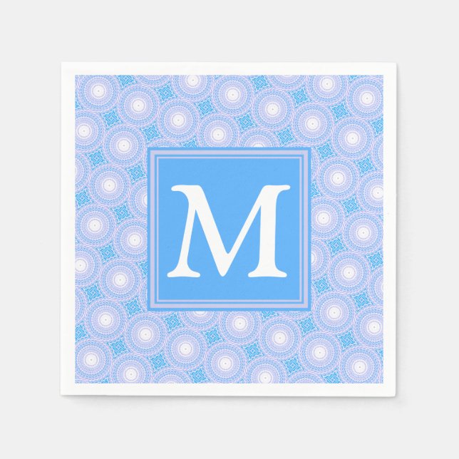 Monogram Electric blue circles pattern Paper Napkins (Front)