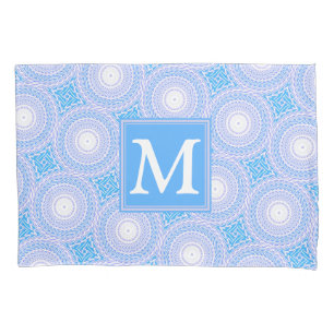 Monogram Electric blue circles pattern Pillow Case