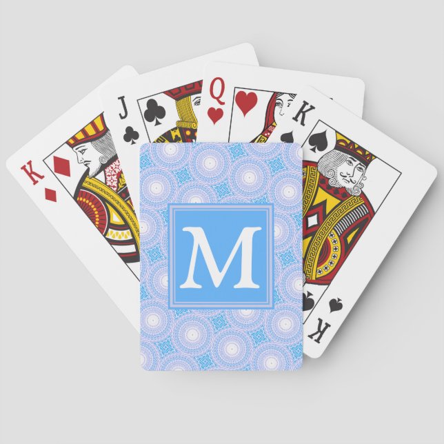 Monogram Electric blue circles pattern Poker Cards (Back)
