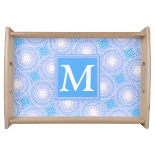 Monogram Electric blue circles pattern Serving Tray