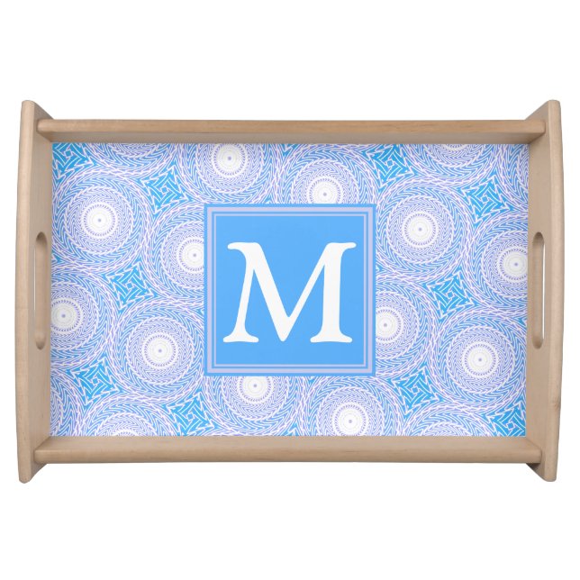 Monogram Electric blue circles pattern Serving Tray (Front)