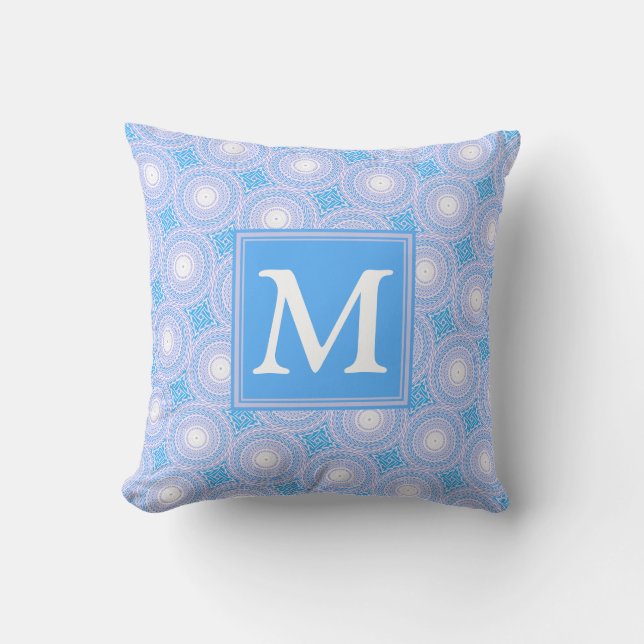 Monogram Electric blue circles pattern Throw Pillow (Front)