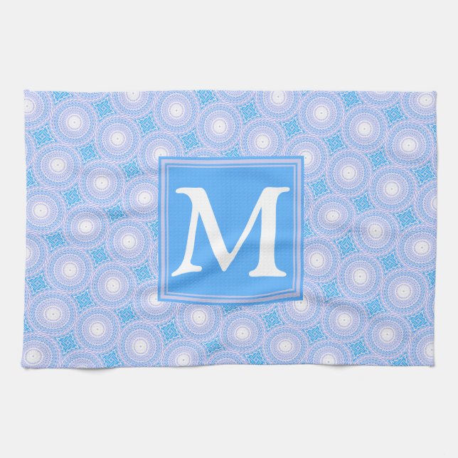 Monogram Electric blue circles pattern Towel (Horizontal)