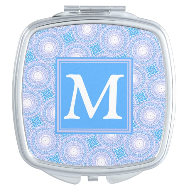 Monogram Electric blue circles pattern Vanity Mirror (Front)