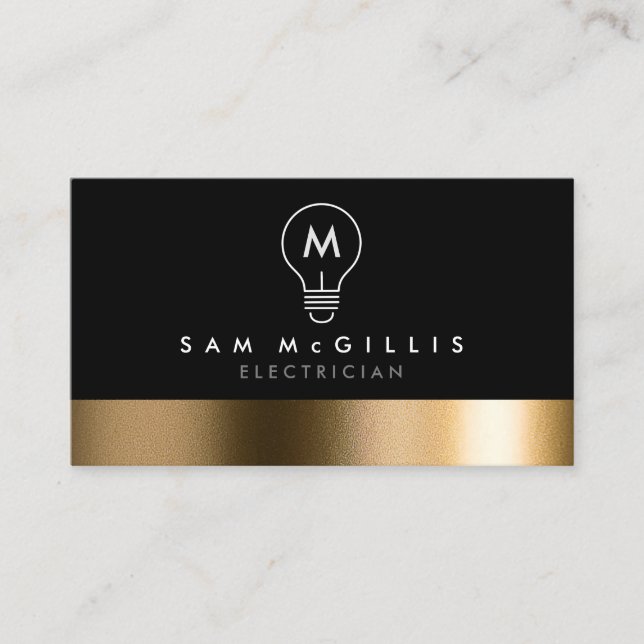 Monogram Electrician Bold Black Gold Business Card (Front)
