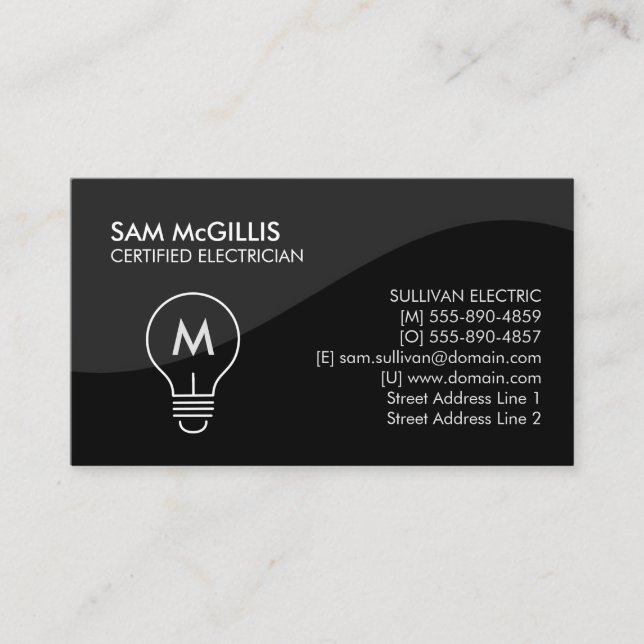 Monogram Electrician Electrical Contractor Business Card (Front)