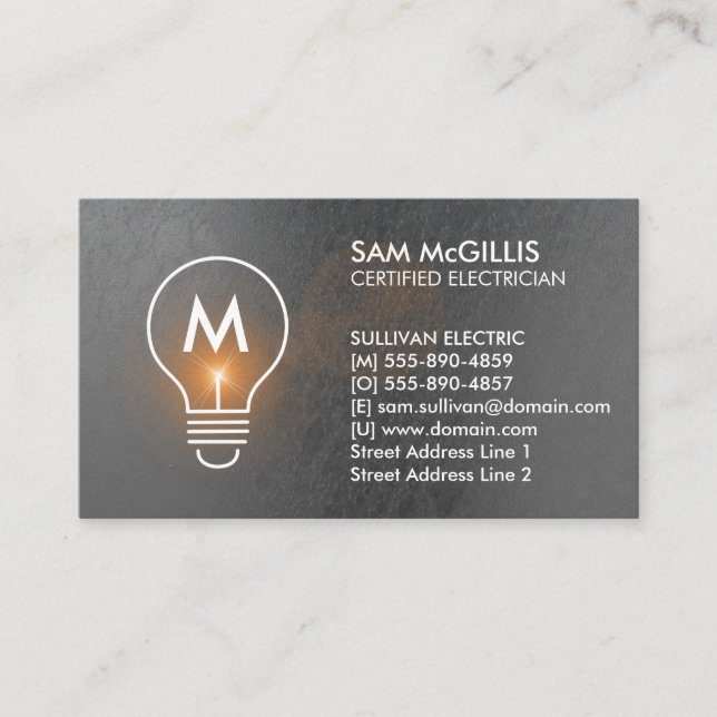 Monogram Electrician Electrical Contractor Business Card (Front)
