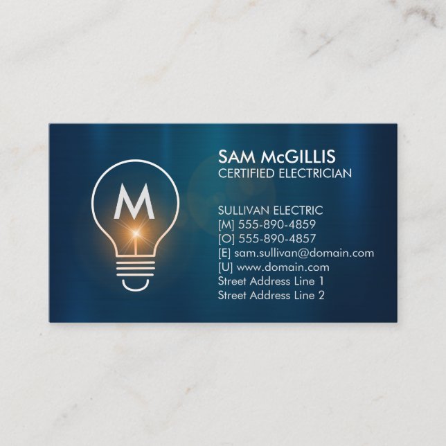 Monogram Electrician Electrical Contractor Business Card (Front)