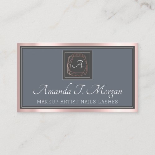 Monogram Elegant Appointment Gray Rose Dusty Blue Business Card