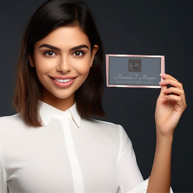 Monogram Elegant Appointment Gray Rose Dusty Blue Business Card (Monogram Elegant Appointment Gray Rose Dusty Blue Business Card)