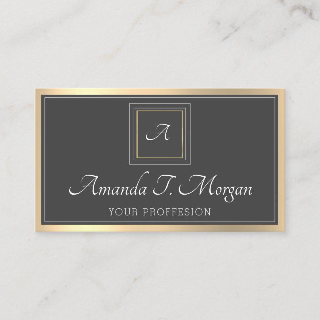 Monogram Elegant Appointment Gray Rose Framed Grey Business Card (Front)