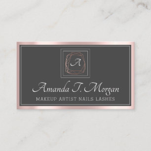 Monogram Elegant Appointment Gray Rose Framed Grey Business Card