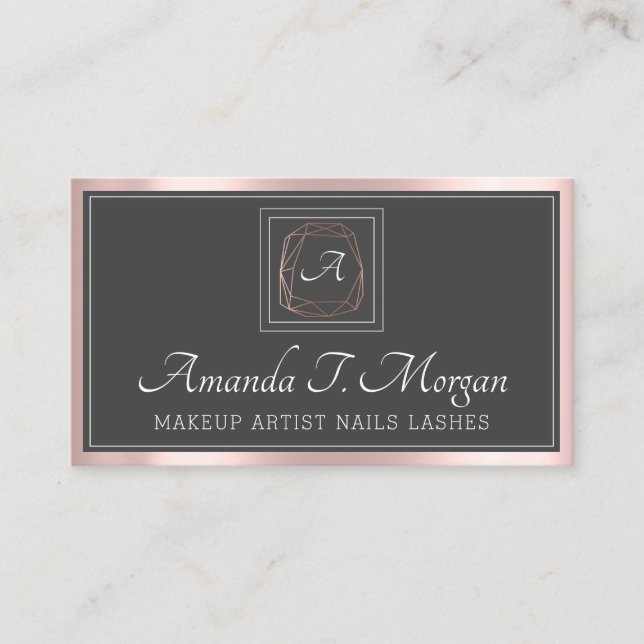 Monogram Elegant Appointment Gray Rose Framed Grey Business Card (Front)