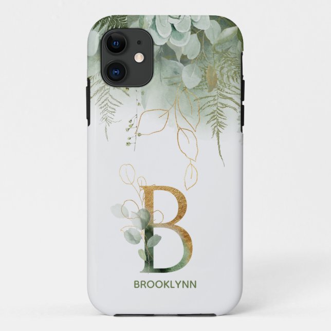 Monogram Elegant B Greenery Case-Mate iPhone Case (Back)