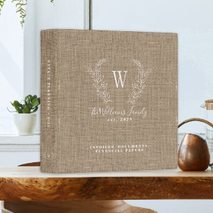 Monogram elegant beige linen estate planning 3 ring binder