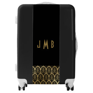 Monogram Elegant Black and Gold Art Deco Gatsby Luggage