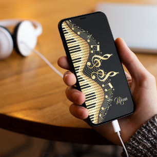 Monogram Elegant Black And Gold Music Notes Design iPhone 11 Case